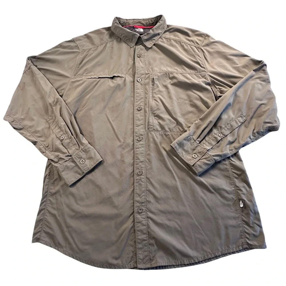 The North Face Shirt XL Olive‎ Green Vented Woven Button Down Hiking Outdoor